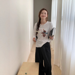 3675长袖2025秋新款女宽松小熊印花圆领韩版个性打底T恤即墨卫衣