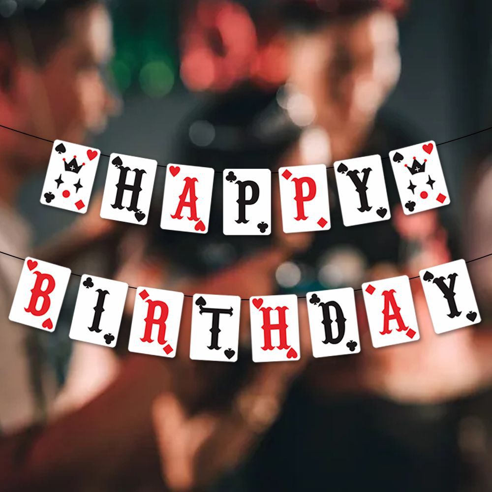 Amazon Poker Decoración de cumpleaños Banner Casino Entretenimiento Tema Lavado de flores Decoración de fiesta de cumpleaños Poker Tirado de banderas