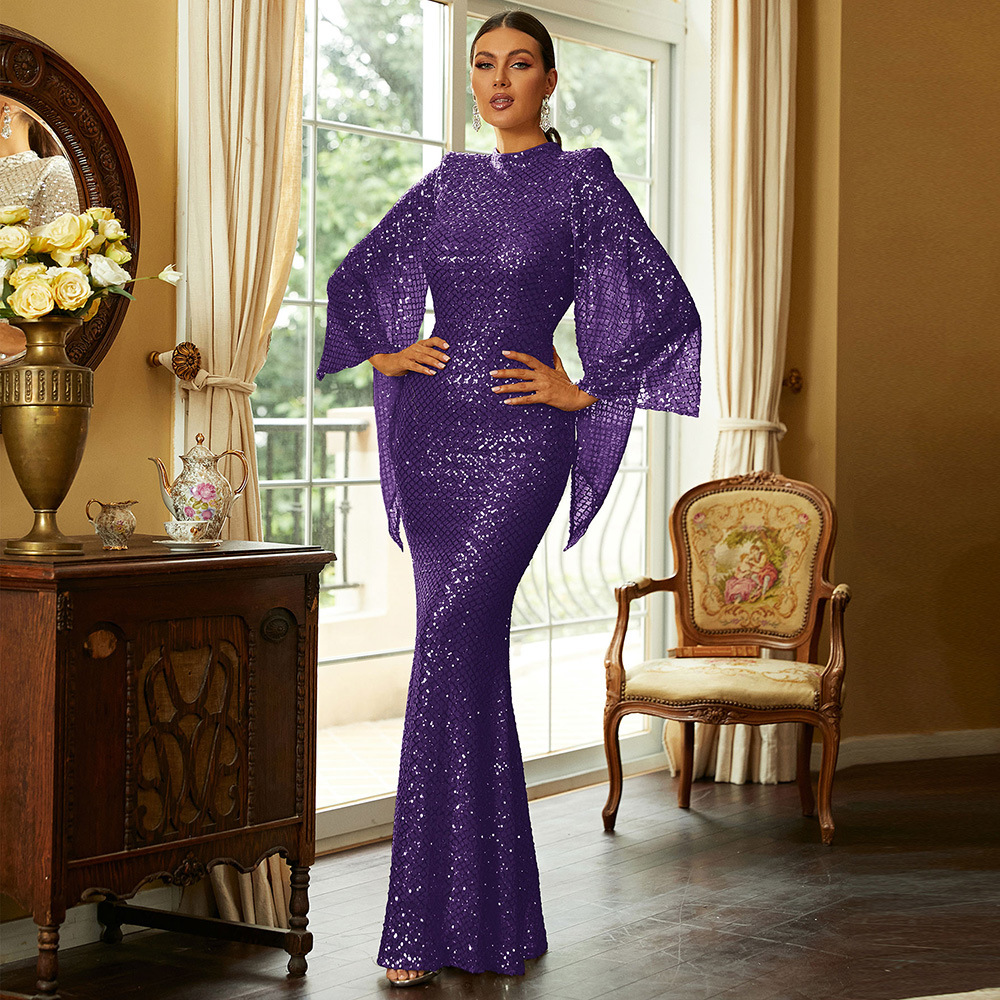 Long Sequinned Evening Dress For Prom And Banquet Women's Style_voghion.com