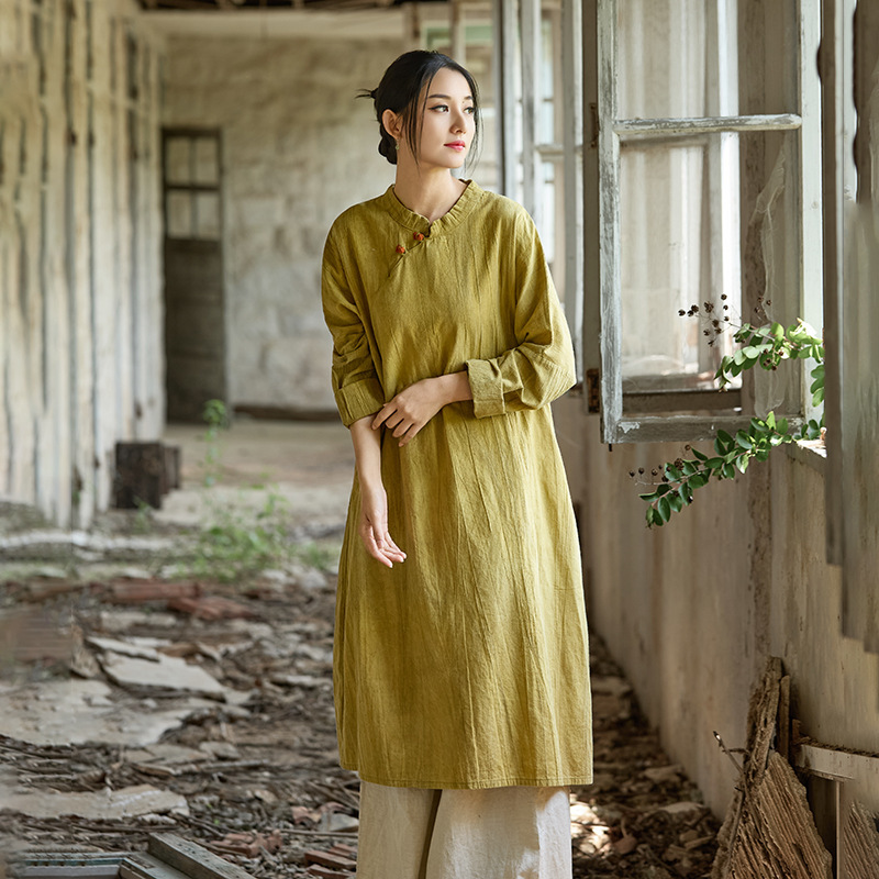 26 Autumn Original Women's Fashion Improved Handmade Tie-Dye Loose Fit Flattering Cheongsam Tea Dress Chinese Style Stand Collar Diagonal Placket Dress 26 Autumn Original Women's Fashion Improved Handmade Tie-Dye Loose Fit Flattering Cheongsam Tea Dress Chinese Style Stand Collar Diagonal Placket Dress