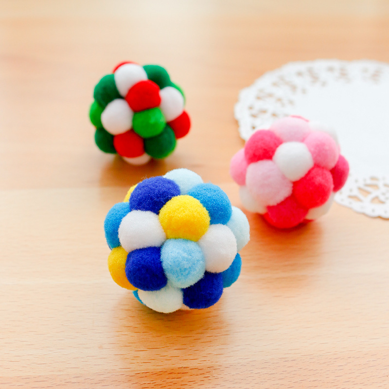 Factory funny cat toy DIY plush ball cat toy rainbow Bell ball Christmas pet supplies mute ball wholesale