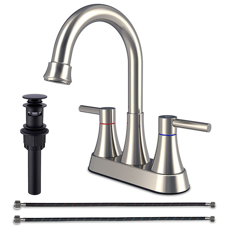 Grifos de lavabo transfronterizos, lavabo de lavabo, lavabo de doble agujero, grifo de agua caliente y fría de oro de seda Omelas