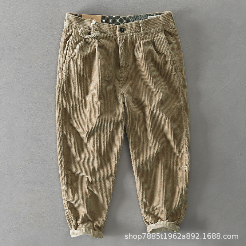 Tik Tok Blaze American Vintage Casual Pantalón de pana Ami Kaji japonés para hombre suelto de terciopelo blanco