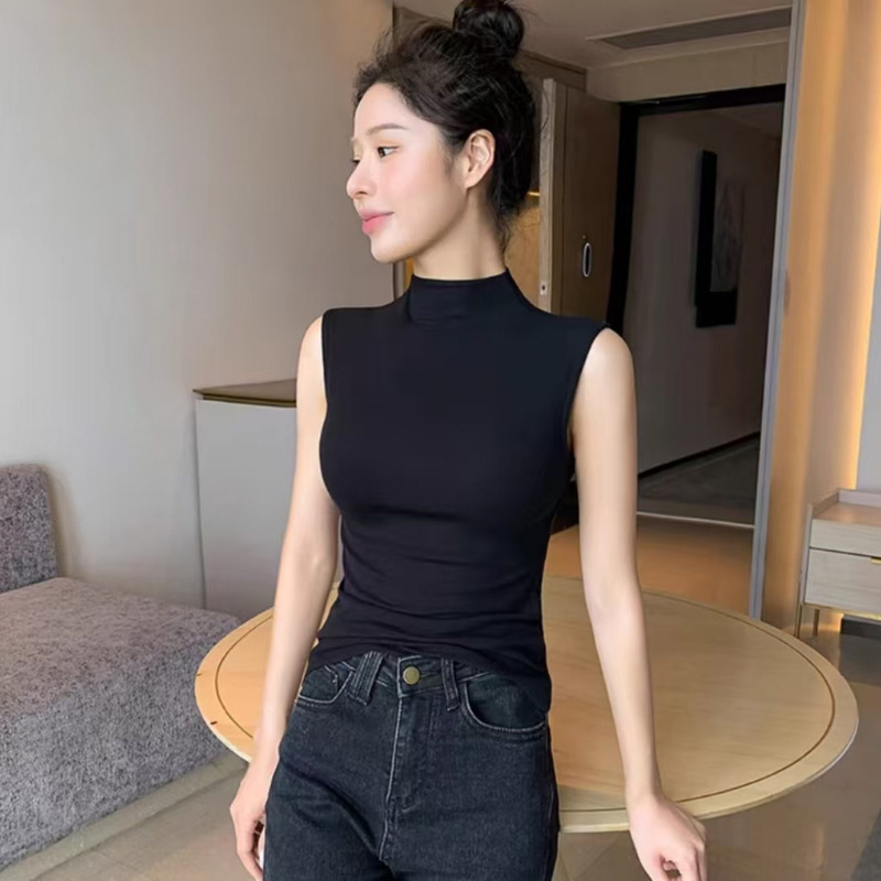 Half-high Collar Sleeveless Ancora Red Vest Women's Summer Outer Wear 2024 New Inner Base Shirt Slim-fit Top