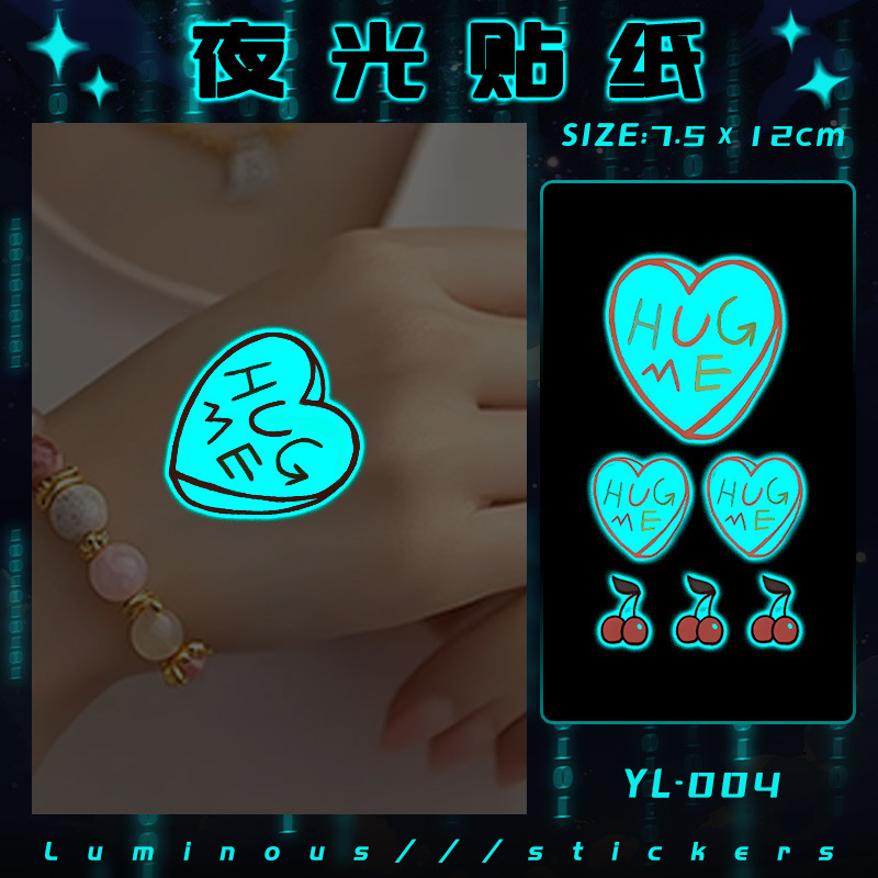 Xm&Xp Blue Luminous Tattoo Sticker Waterproof Small Fresh Cute Cherry English Ins Style Romantic Colorful