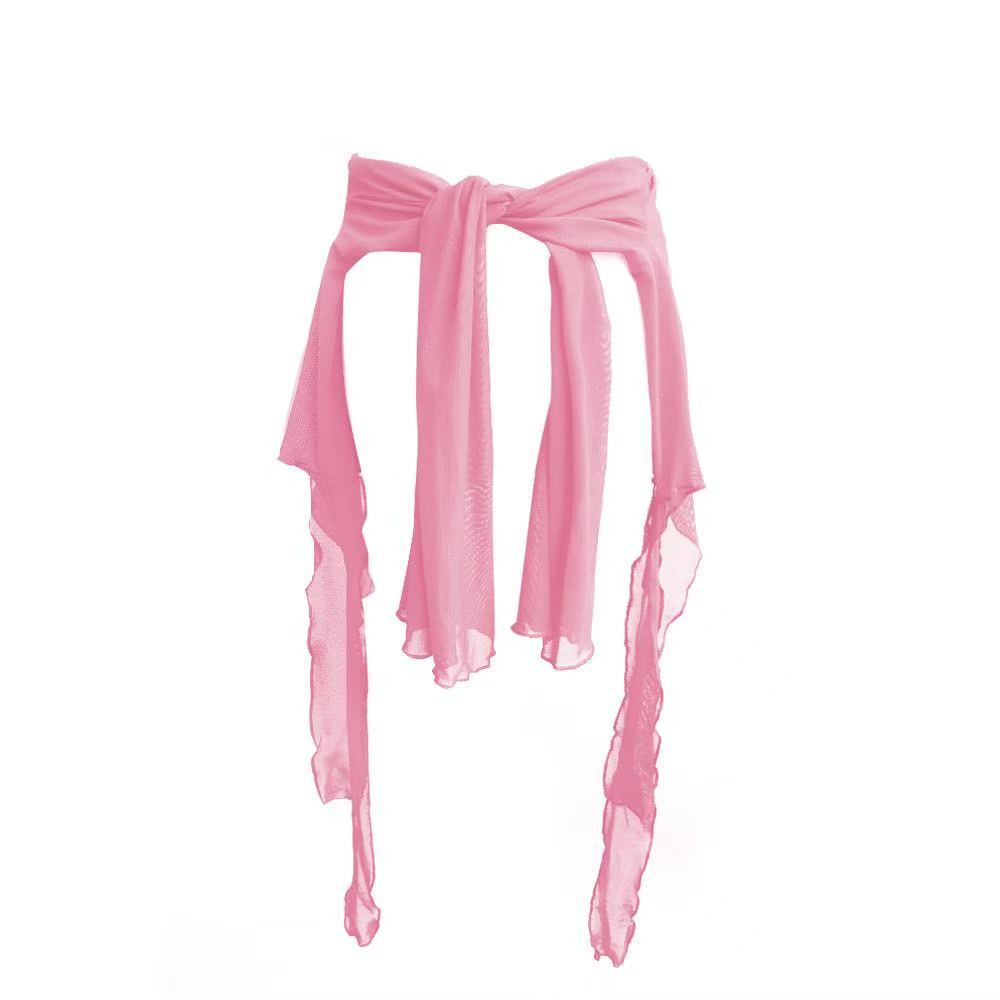 Pink tassel mesh top [can be worn twice and can be worn around the waist] / One size fits all