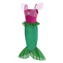 跨境亚马逊2024儿童无袖公主鱼尾长裙女童美人鱼小飞袖亮片连衣裙