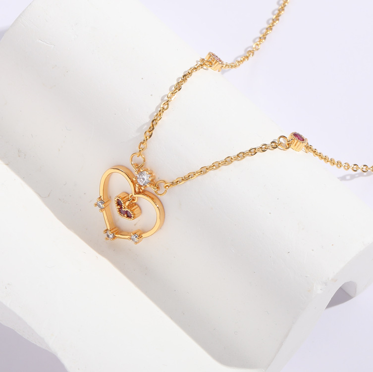 Fashion Heart Shape Copper Plating Inlay Zircon Pendant Necklace 1 Piece