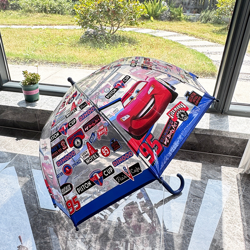 Ins Mcqueen Cars Boy Cartoon Transparent Ultra-Clear Simple High-End Automatic Long-Handled Kidsren's Umbrella Ins Mcqueen Cars Boy Cartoon Transparent Ultra-Clear Simple High-End Automatic Long-Handled Kidsren's Umbrella