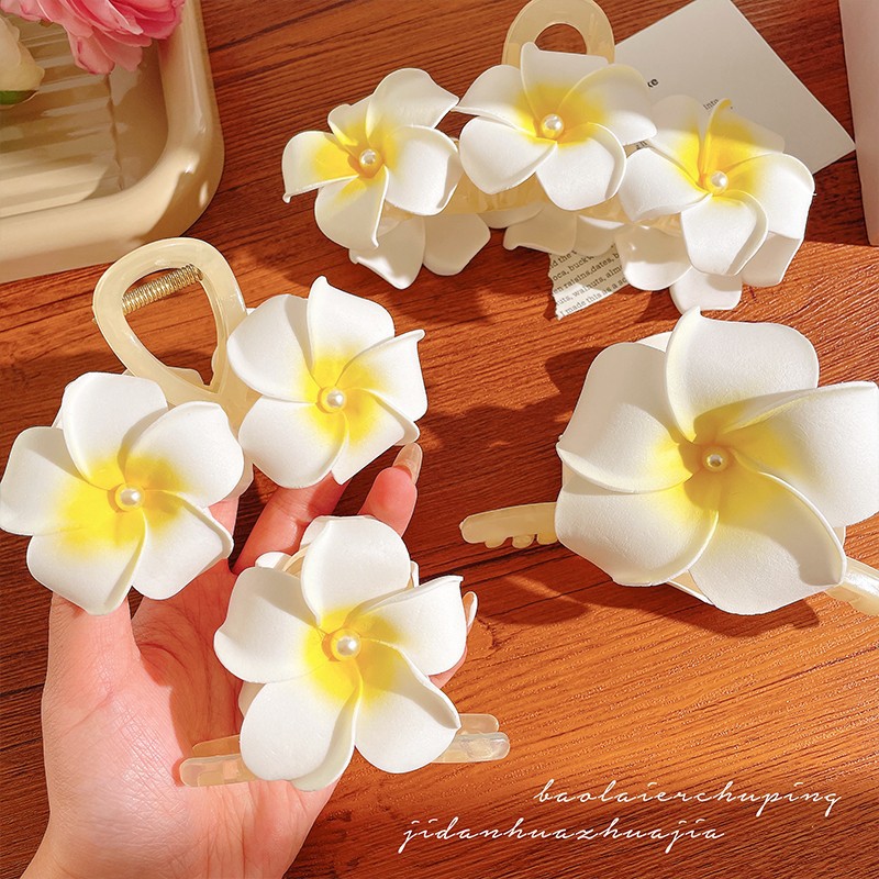 Clip de agarre de flor de plumón de perla, horquilla de flor de alta calidad femenina, horquilla, horquilla, horquilla, horquilla, horquilla, gran clip de tiburón, tocado