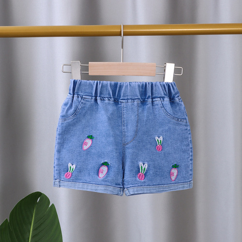 Girls' denim shorts, summer style, children's jeans, girls' pants, thin children's baby elastic outer wear