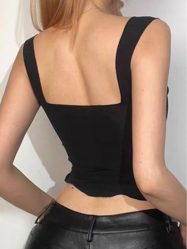 Qiduo Cross-border European and American Women's Fashion All-match Base Layer Square Collar Vest Inner Wear Strappy Simple Style
