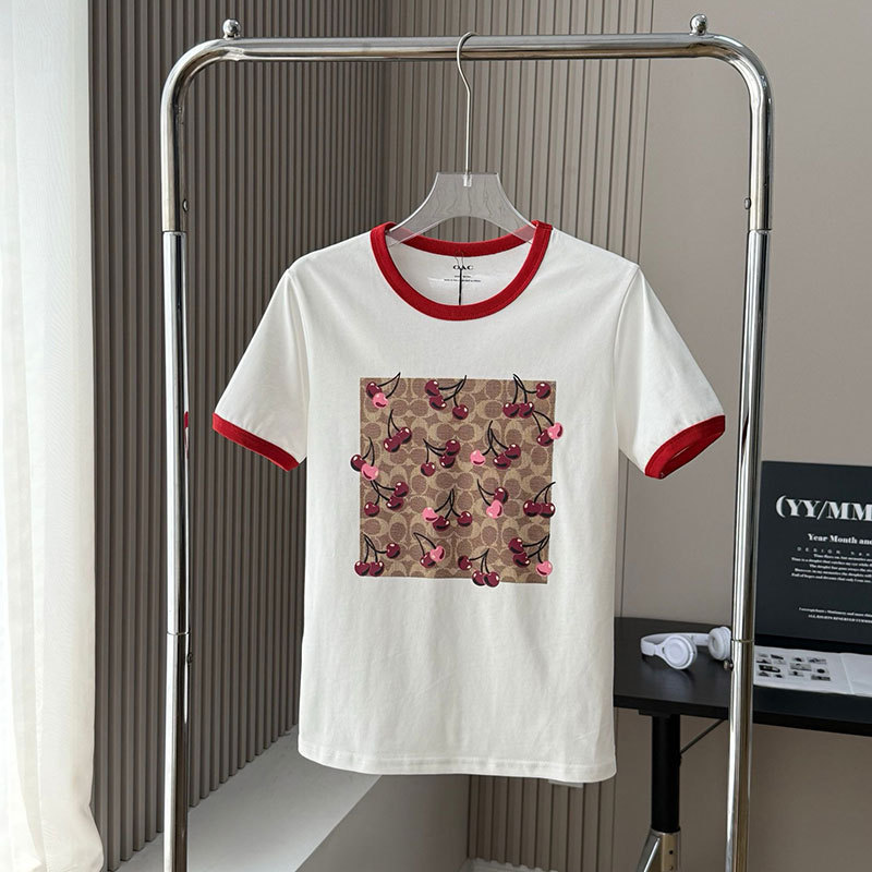 Chiko's New Cherry Short-Sleeve Classic Square Monogram Women's Fashion Color-Blocked Round-Neck Casual Cotton T-Shirt Chiko's New Cherry Short-Sleeve Classic Square Monogram Women's Fashion Color-Blocked Round-Neck Casual Cotton T-Shirt