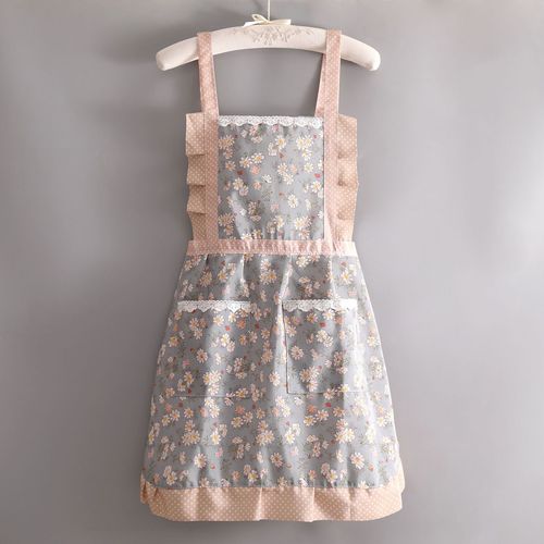 Flower shop bamboo cotton edge apron fashionable cartoon lace double shoulder straps simple bib women's wavy edge apron