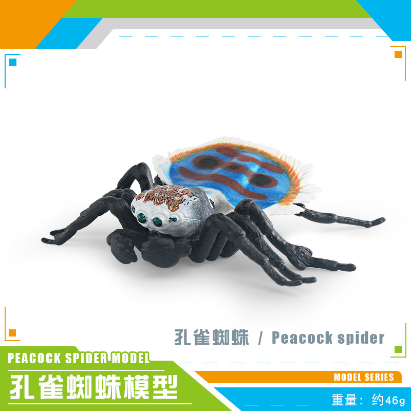 Transfronterizo de exportación simulación insecto modelo animal juguete rojo y azul salto araña Pavo Real araña patrón horizontal mosca araña adornos estáticos