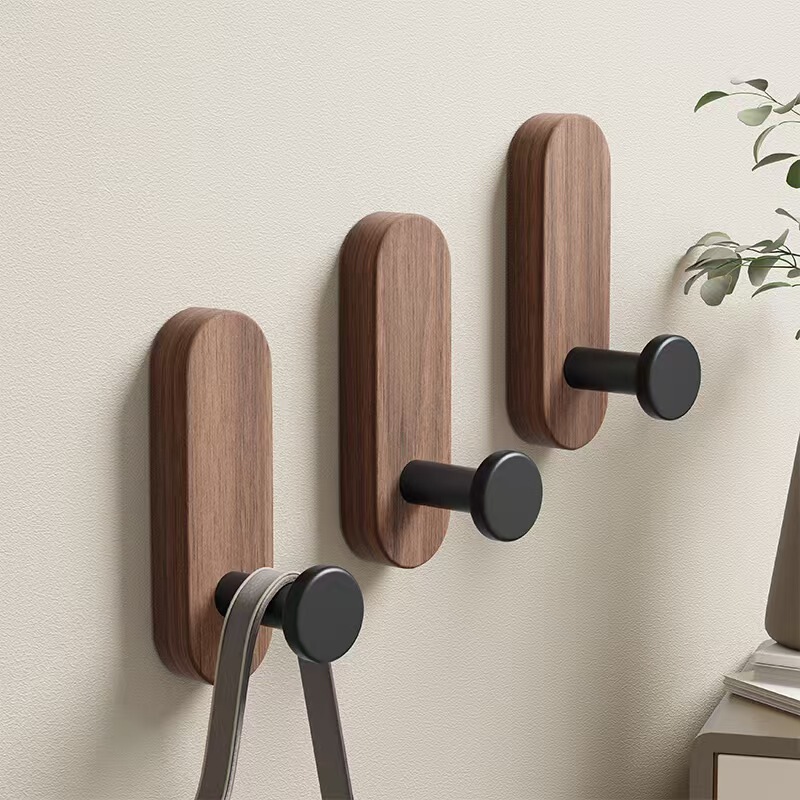 High-End Walnut Wood Hook, Strong Adhesive Coat Hook, Bathroom Key Hook, Solid Wood Kitchen Hook, No Nails Required High-End Walnut Wood Hook, Strong Adhesive Coat Hook, Bathroom Key Hook, Solid Wood Kitchen Hook, No Nails Required