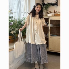 复古短袖衬衫2025年夏季新款宽松百搭边设计感上衣女两件套