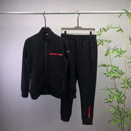 欧美男女秋冬新款 Pr裤子红色胶条运动套装口袋拉链 平替跨境欧货
