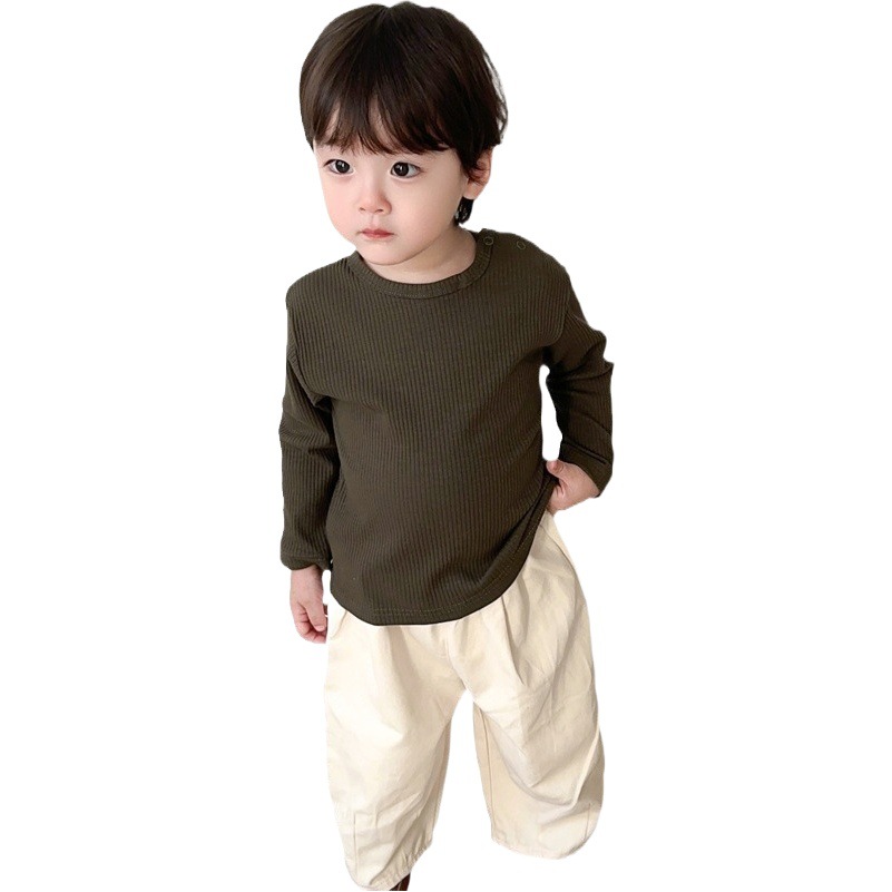 (Base de algodón Shu) básica de color sólido a juego superior otoño niños y niñas básica de algodón a juego ropa base para niños
