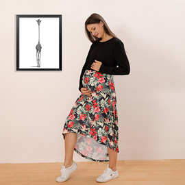 2022新款厂家直销实拍现货亚马逊跨境货源圆领长袖孕妇哺乳连衣裙