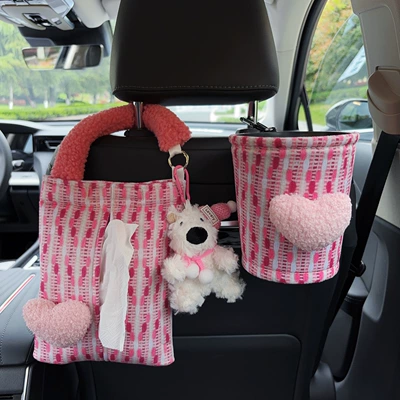 Car tissue box/set type, high-end tissue bag for women - pink-heart-shaped-fabric-hanging-tissue-bag-west-highland-pink-heart-shaped-trash-bin