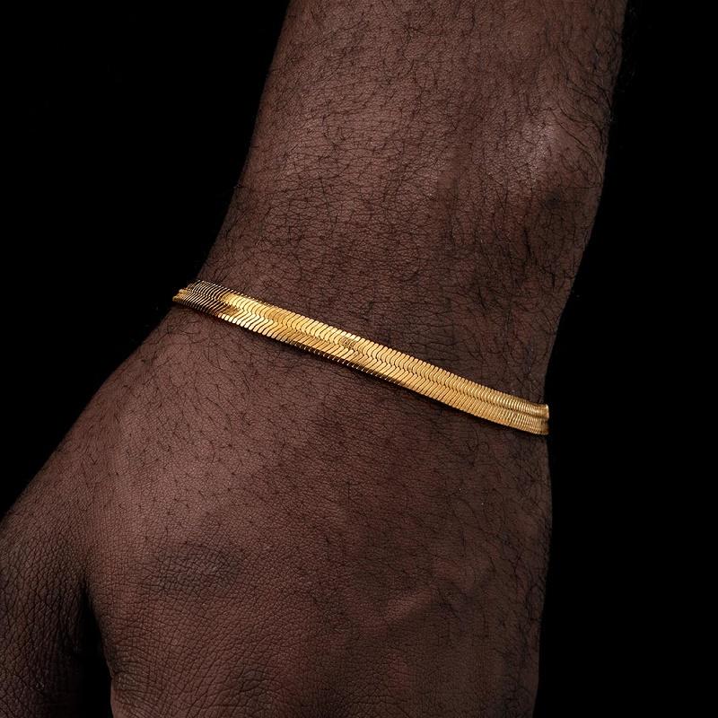 Gold Snake Bone Chain Bracelet for Women, Stainless Steel Blade Flat Snake Bone Bracelet, Simple Men's and Women's Bracelet, Hip-Hop Trendy and Versatile