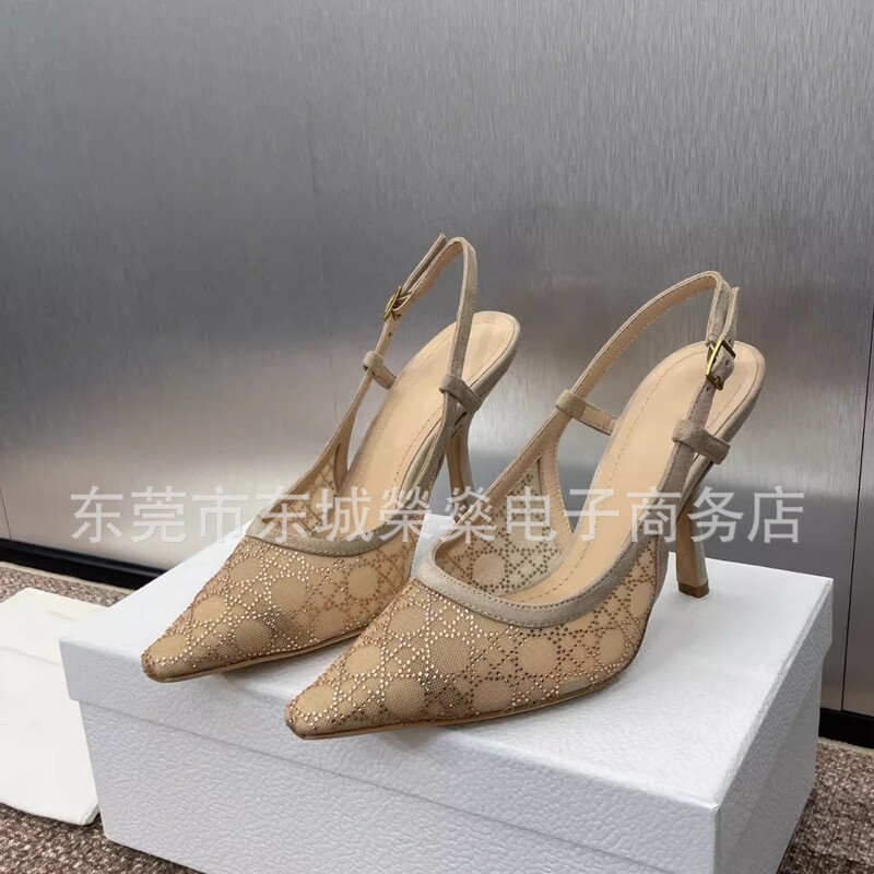 European and American 2025 Spring and Summer New Fashionable Pointed Stiletto Heel Baotou Empty Sandals Women's Rhinestone Sexy High-heeled Shoes