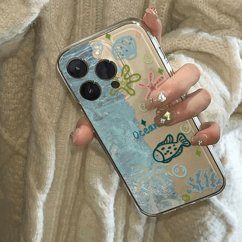 海洋小鱼适用苹果16PLUS手机壳iPhone15PROMAX创意14全包13软壳12