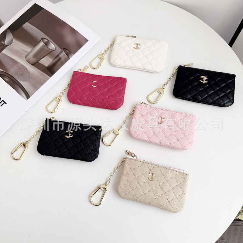 New Diamond-Patterned Women's Short Wallet, Designer Brand Universal Card Holder, Leather Caviar Texture, Small Zipper Coin Purse