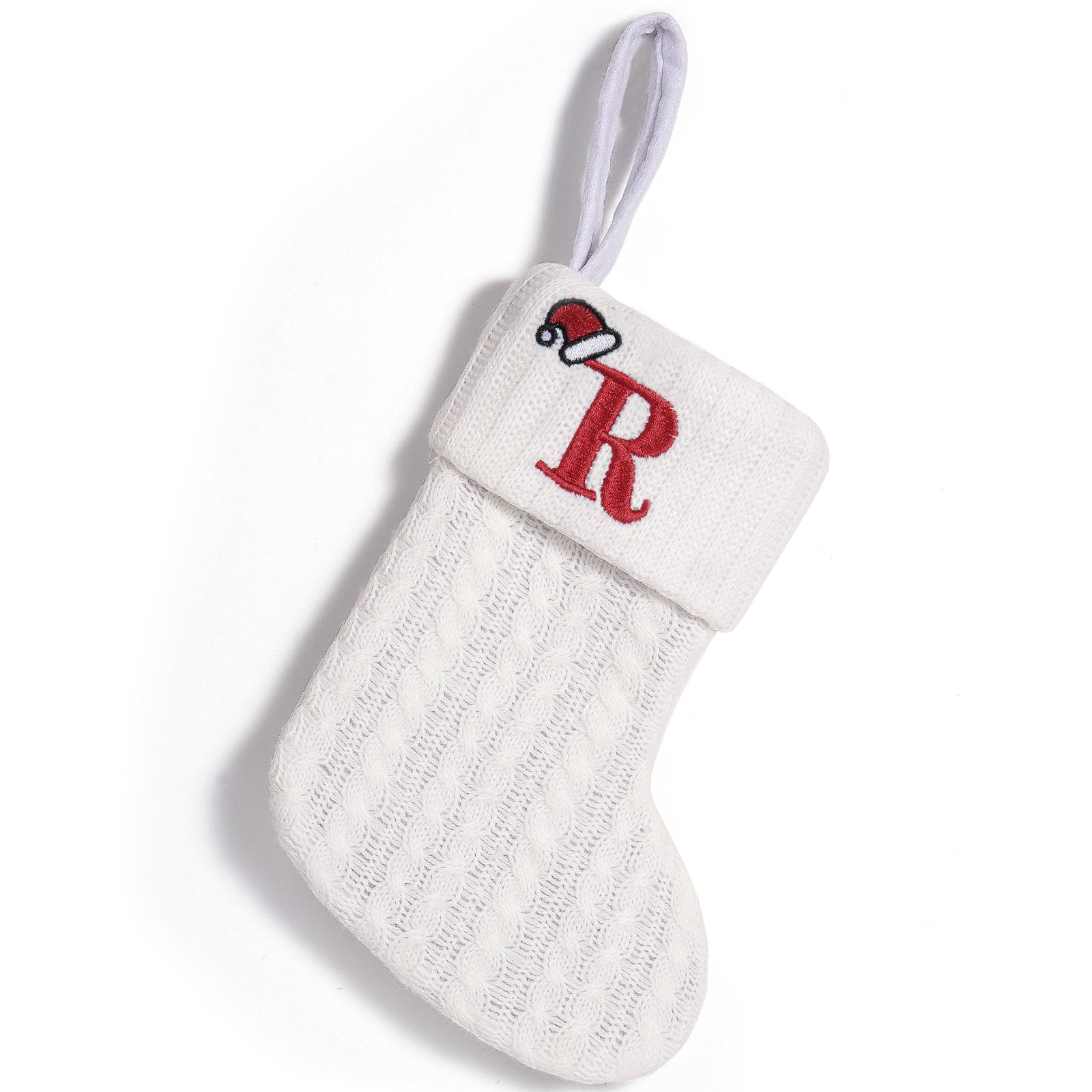 Cross-border blanco de punto de Navidad calcetines bolsas de regalo de Navidad decoración de letras creativas bordadas ventanas colgantes de regalo