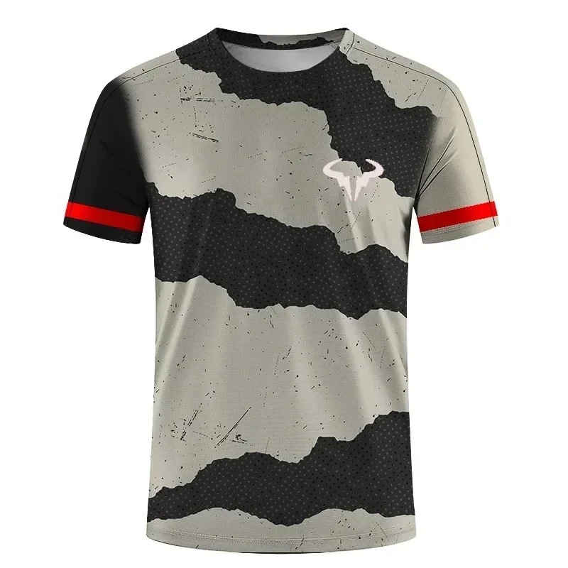 2025 venta caliente moda toro cuerno 3D impresión digital para hombres deportes deportes suelta transpirable manga corta cuello redondo camiseta