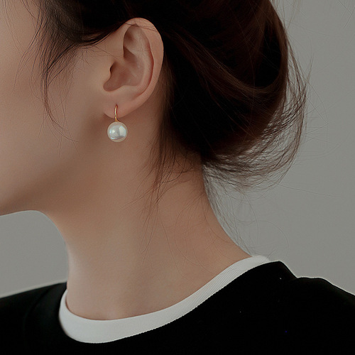 S925 Silver Needle Yellow Round Pearl Earrings for Women - Unique Design, High-End, Simple and Versatile Earrings - Best Selling