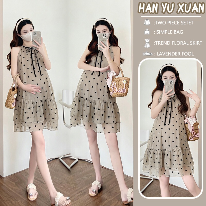 Real Shot of In-Stock 2026 Summer New Style Halter Neck Sleeveless Unique Design Polka Dot Dress for Petite Women