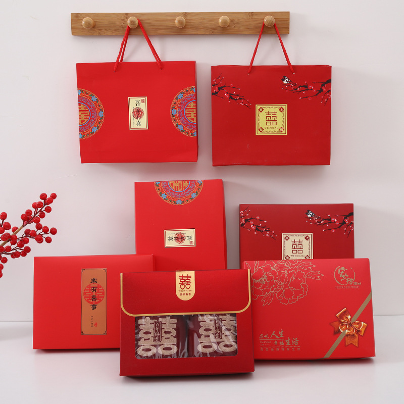 26*20*5双条毛巾礼品盒 婚庆回礼上下盖手提包礼盒白卡双条套巾盒