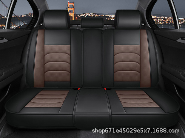 Four-Season Universal Car Seat Cover, Car Seat Cushion, Nappa Leather Fully Enclosed Seat Cushion, Perforated, Breathable and Wear-Resistant, Five Seats