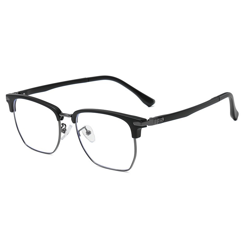 Tr90 marco negro de plata de gafas de miopía para hombres con medio marco de grados de gran cara anti-luz azul marco de gafas metálicas