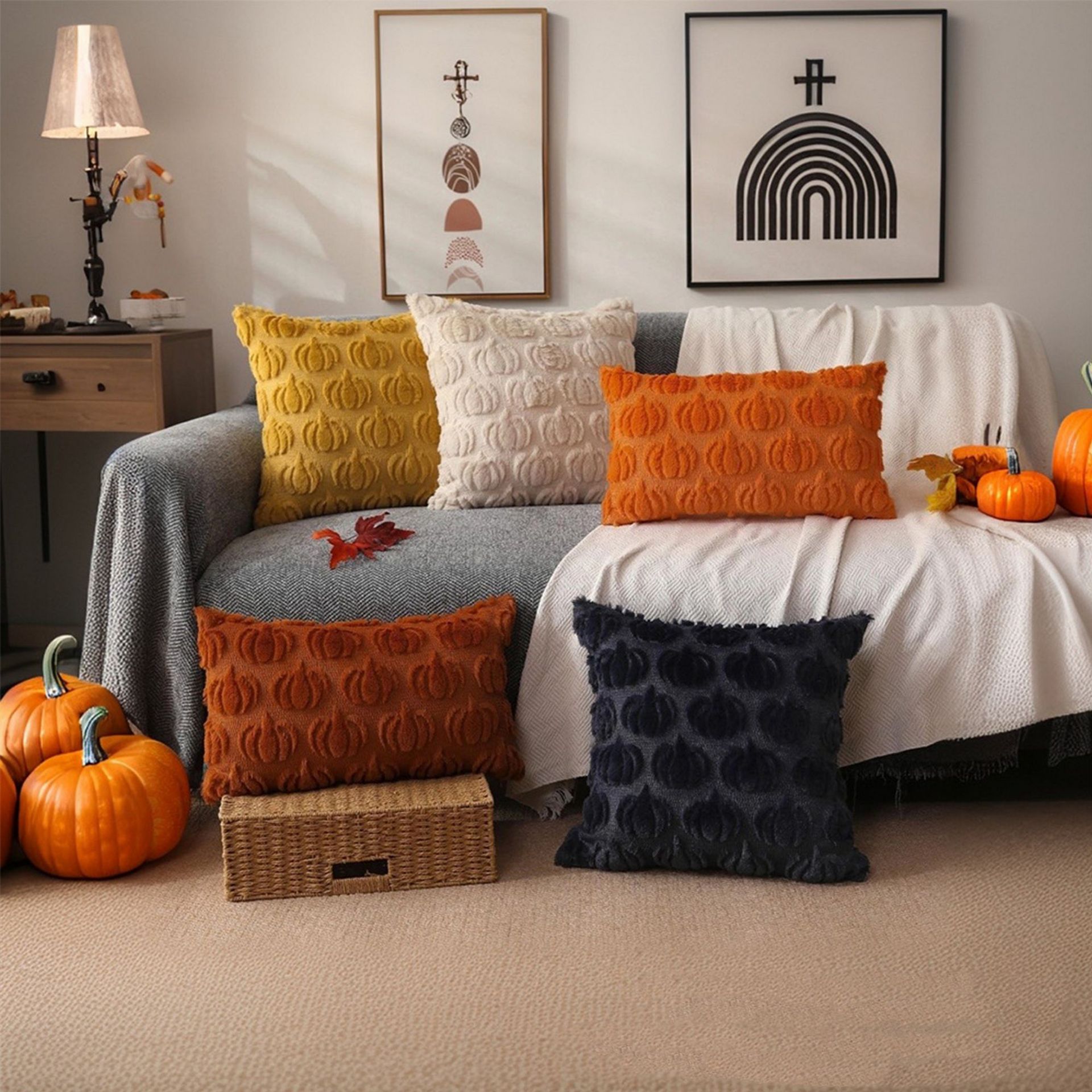 Cross-Border Halloween Ghost Pumpkin Plush Pillow Cover Living Room Holiday Decoration Sofa Cushion Bedroom Bedside Pillow