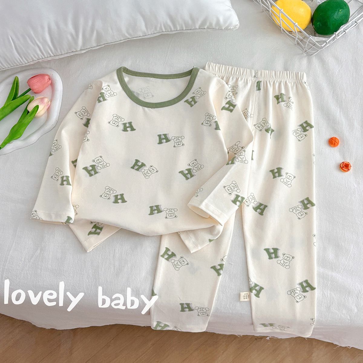 Children's Spring and Autumn Lycra Cotton Underwear suit Middle and Big Children's Boneless Pajamas Baby's Autumn Home Clothes Autumn Clothes Autumn Pants