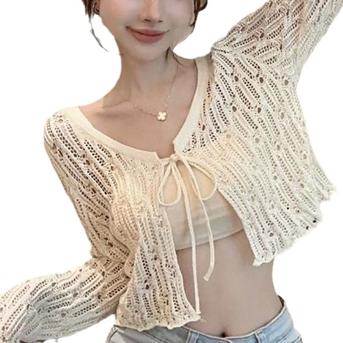 Long-sleeved hollow sun protection clothing women's new shirt fashionable summer white cardigan top suspender outer wear ins trend