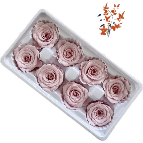 Premium Grade B-Grade Immortal Rose 4-5cm Full Box of 8 Flowers with Preserved Flowers DIY Material Kit for Car Decoration, Glass Cover