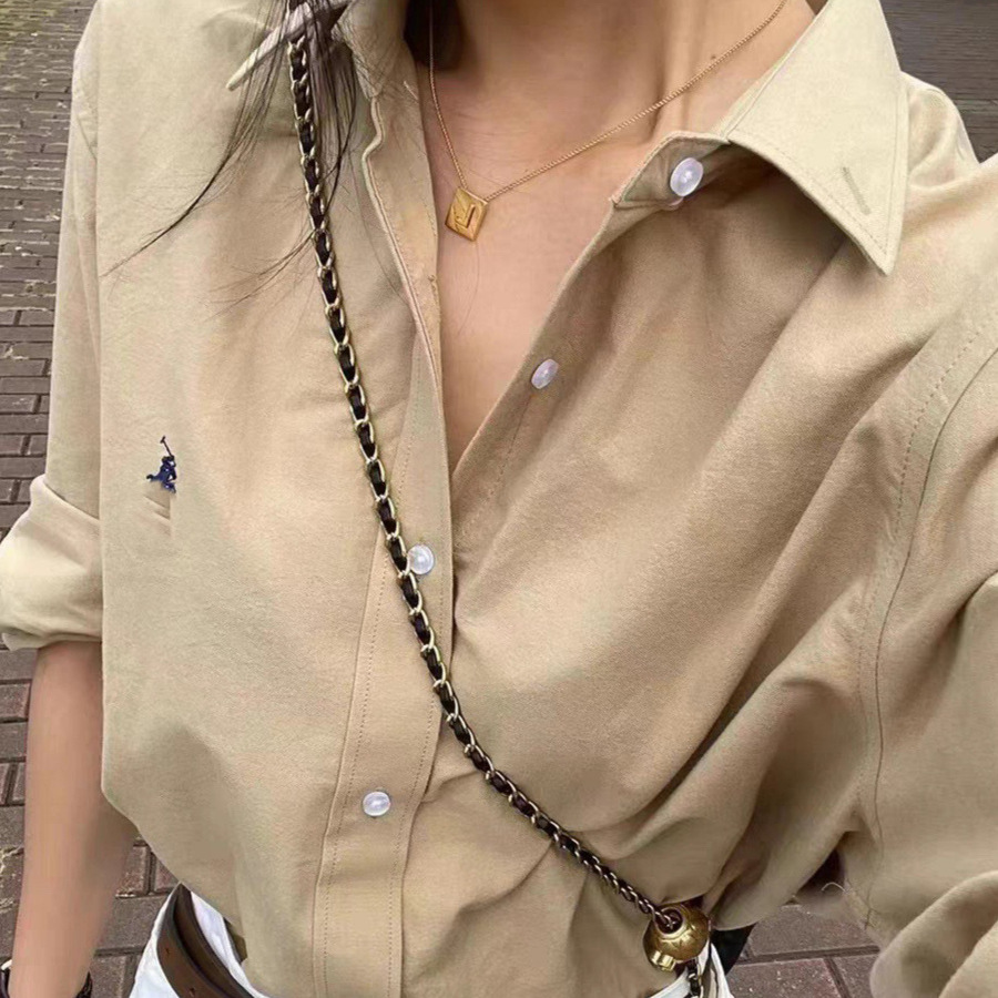 Rl Horse Riding Logo High-Quality Embroidered Horse Oxford Cloth Solid Color Shirt Slim Fit Long Sleeve Shirt Versatile Top