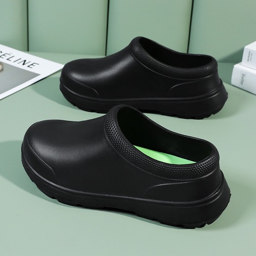 Men's slippers for summer outdoor wear, kitchen work, non-slip, closed-toe sandals, slip-on safety shoes, moisture-resistant footwear for the workplace, non-slip.