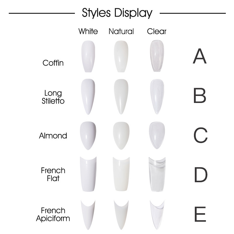 rosalind新款美甲甲片10pcs袋装 5种甲型透明肉色白色穿戴甲贴片