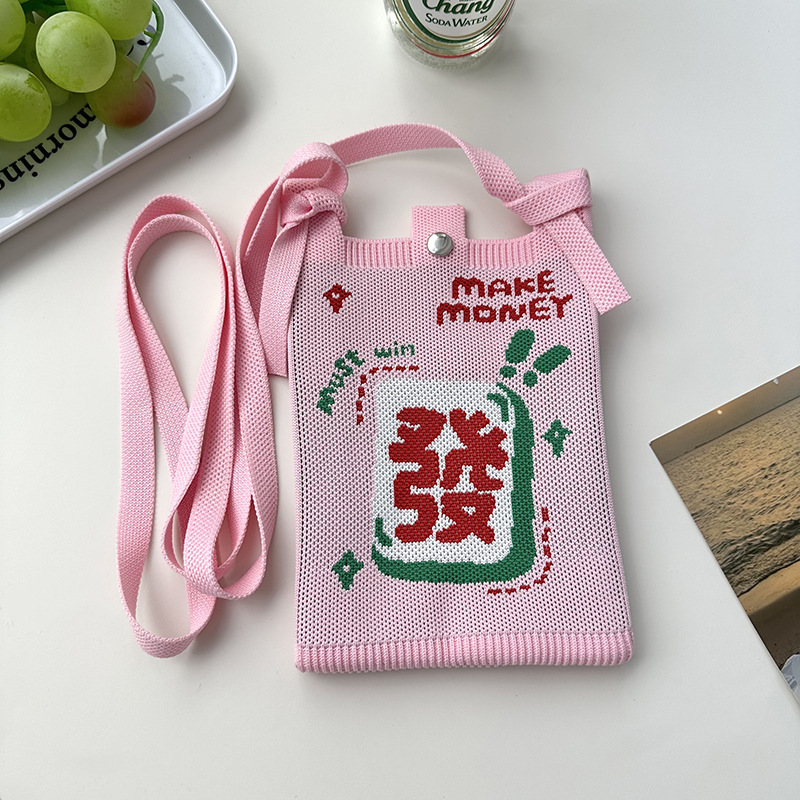 Nuevo diseño de nicho, mini bolso de teléfono móvil de punto de dibujos animados lindo, todo fósforo, pequeño bolso cuadrado de mensajero de viajero portátil pequeño