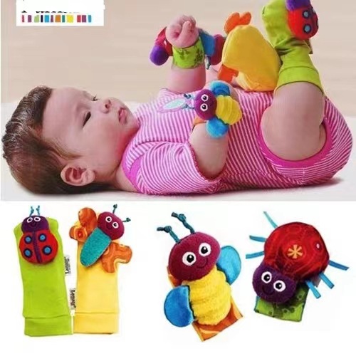Bebé reloj Correa pulsera amarillo verde mariquita abeja muñeca Correa calcetines con sonajero papel recién nacido educación temprana Juguetes