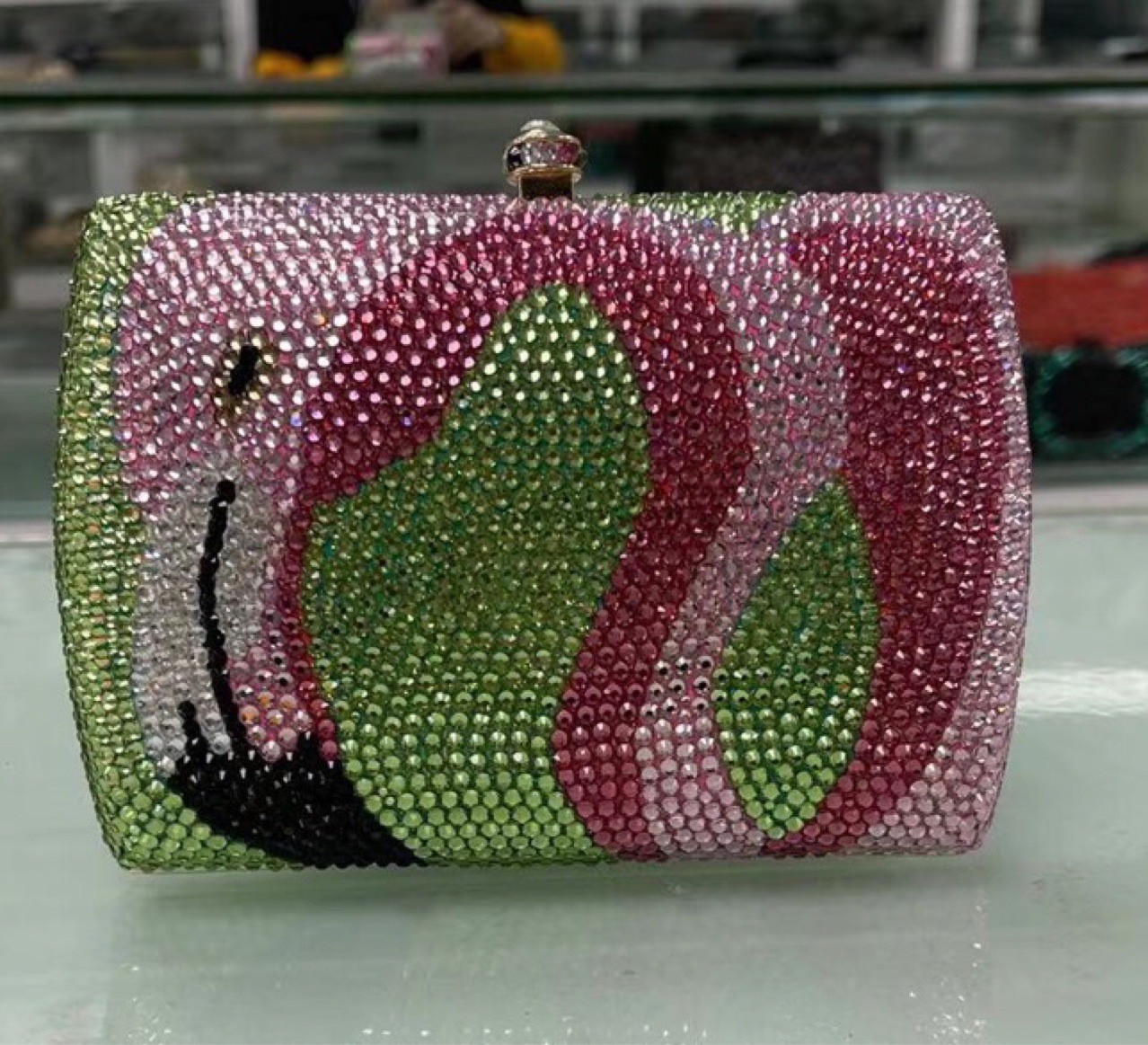Túi clutch nữ đính kim cương thủ công đế bằng dự tiệc — Cuộn tròn đô la/phấn màu chi tiết 35
