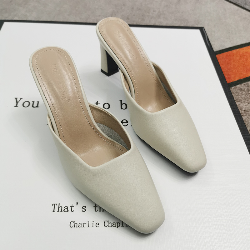 Chunky Heel Genuine Leather Outdoor High-Heeled Shoes for Women 2026 New Style Closed-Toe Mules French Simple Elegant High-Heeled Sandals Chunky Heel Genuine Leather Outdoor High-Heeled Shoes for Women 2026 New Style Closed-Toe Mules French Simple Elegant High-Heeled Sandals
