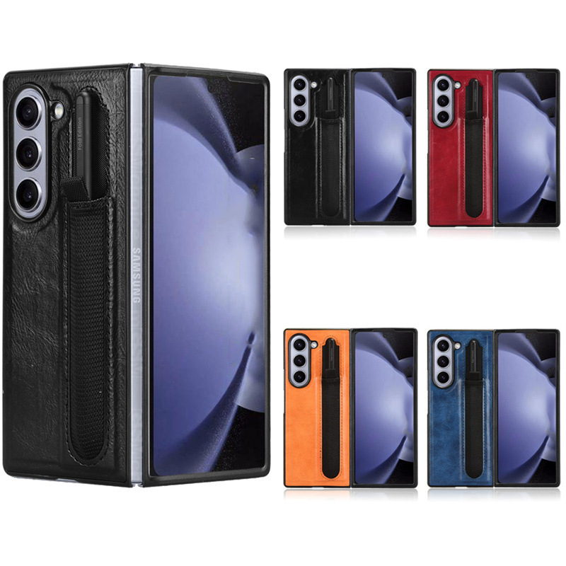 For Samsung Galaxy Z Fold 6 5 4 3 Phone Case Fold6 Retro Print Case with Pen Slot