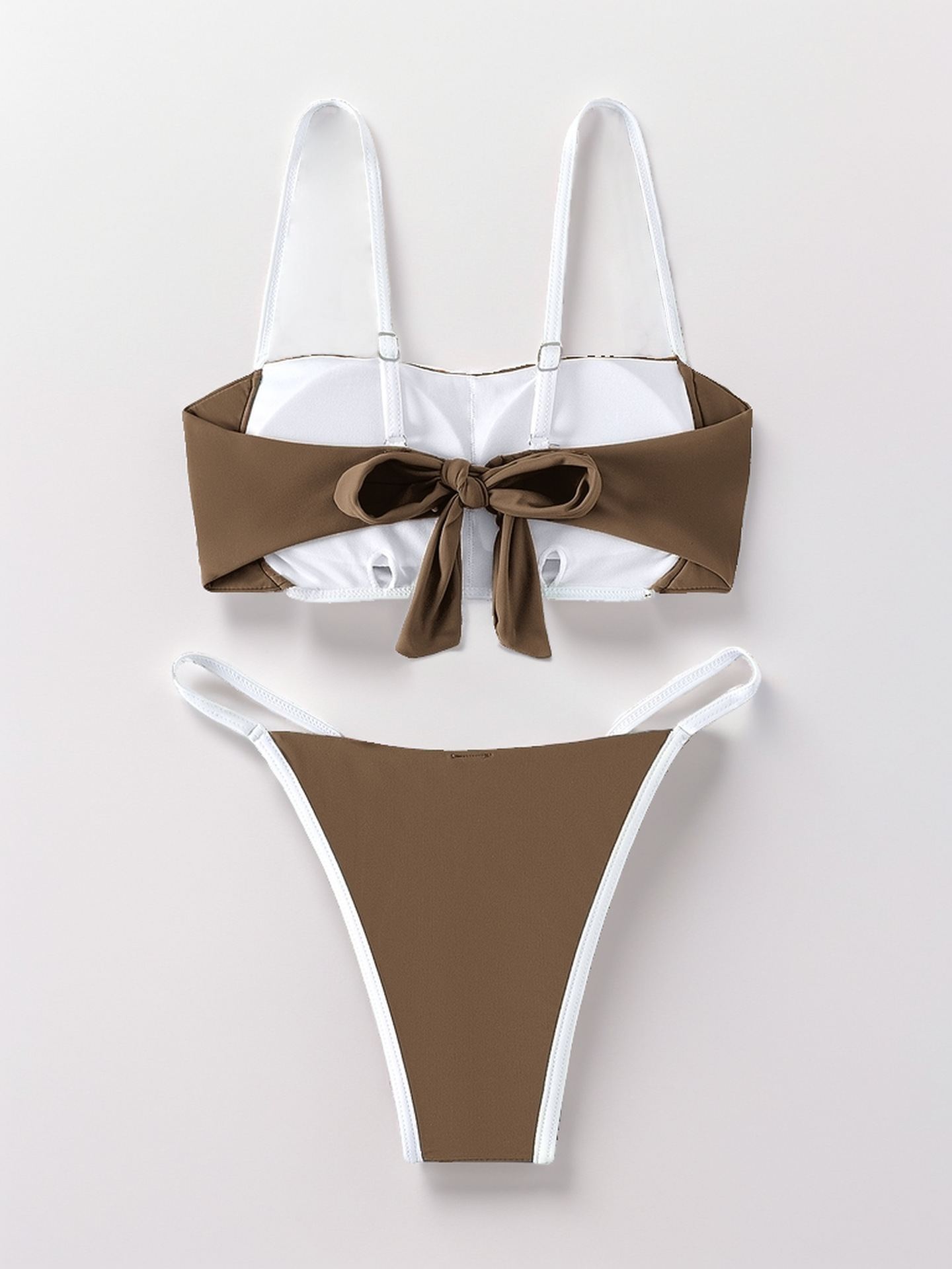 New Sexy Low Waisted Bikini Color Block Lace-Up Two Piece Swimsuit Women's Clothing_ecoleips.com