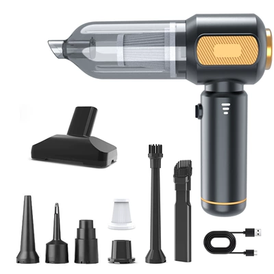 Car vacuum cleaner for cross-border use, new model with high suction power, suitable for both car and home, brushless and cordless (Tozsoranlar) - black-and-gold-brushless-motor-with-3-speed-adjustmenttype-c-fast-charging19000pa3-sections2000mah-3-in-1-vacuum-cleaner-for-blowing-suction-and-extraction